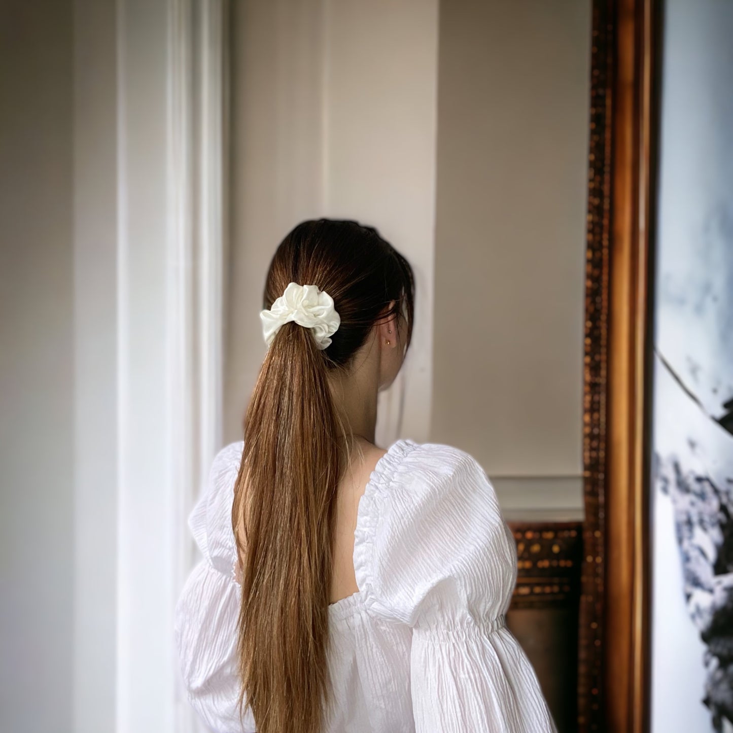 Silk Hair Scrunchie - White - Dimo