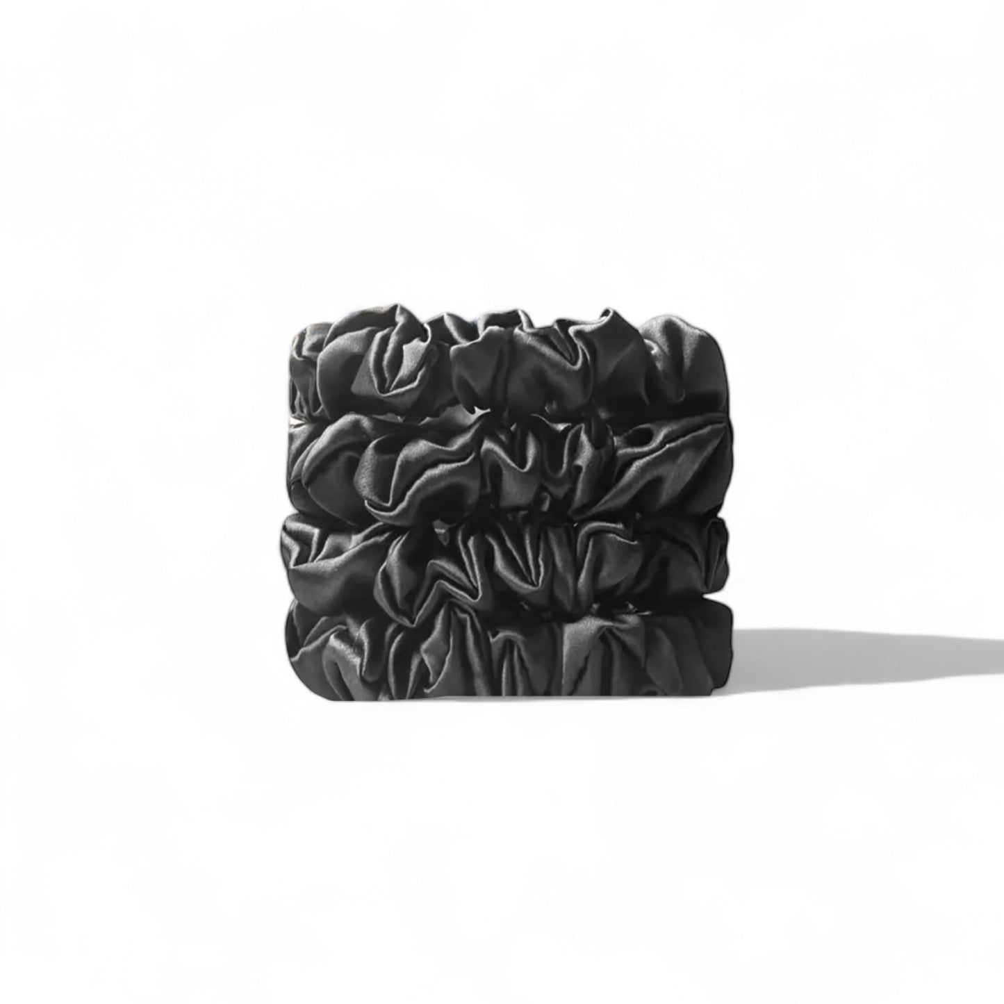 set of black silk scrunchies designed by dimo, premium quality, ponytail holders