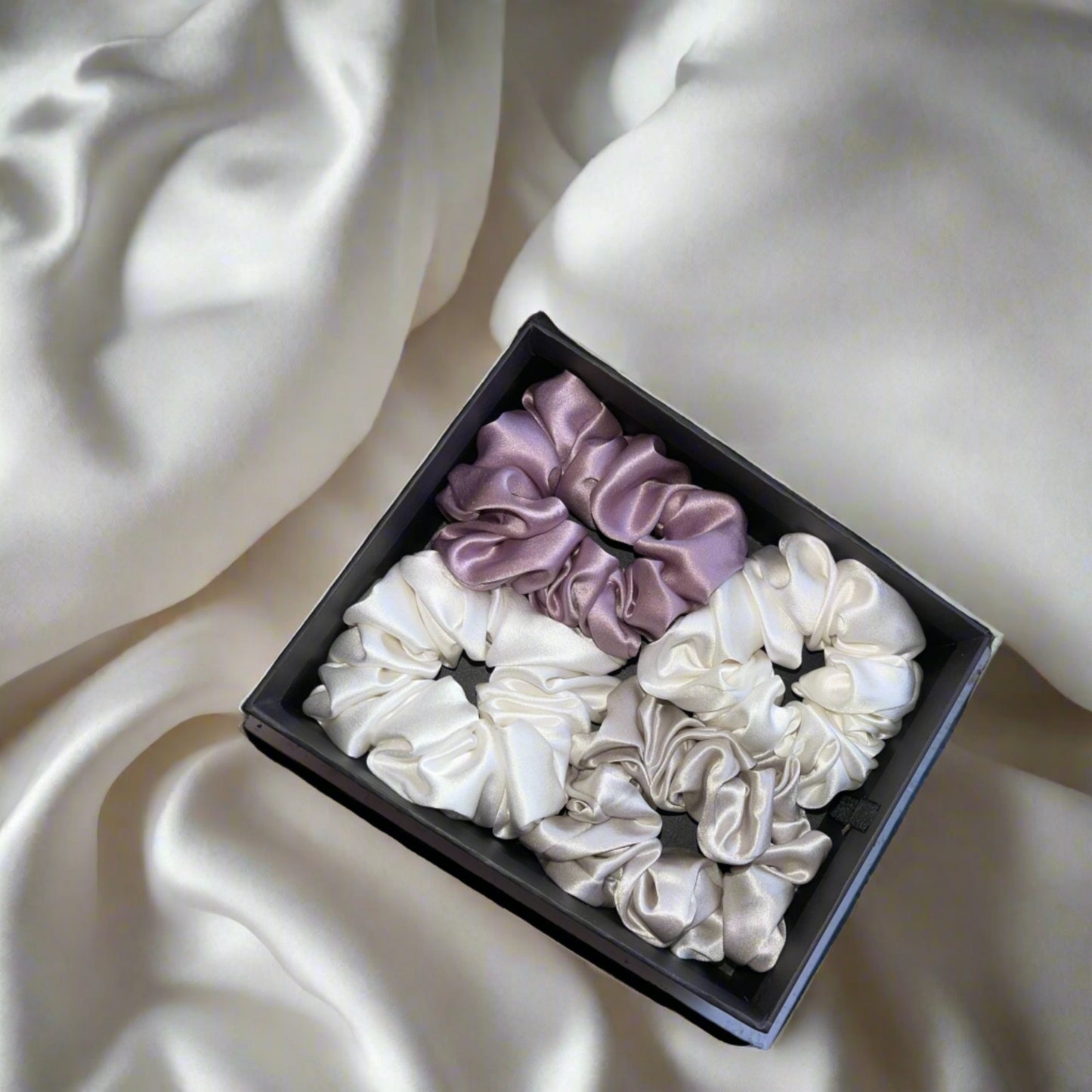 mulberry silk scrunchies set, in a gift box, multi color