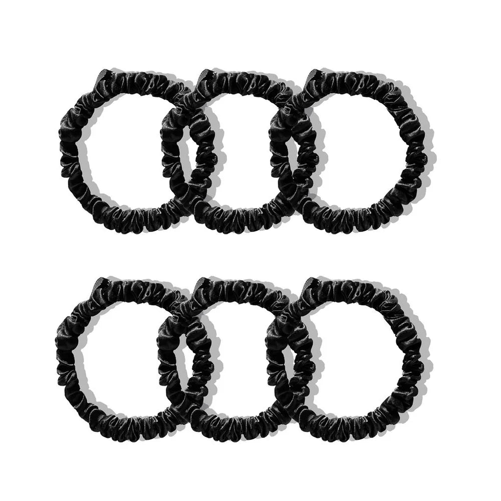 black skinny silk scrunchie set of 6 made by dimo uk, improves hair quality
