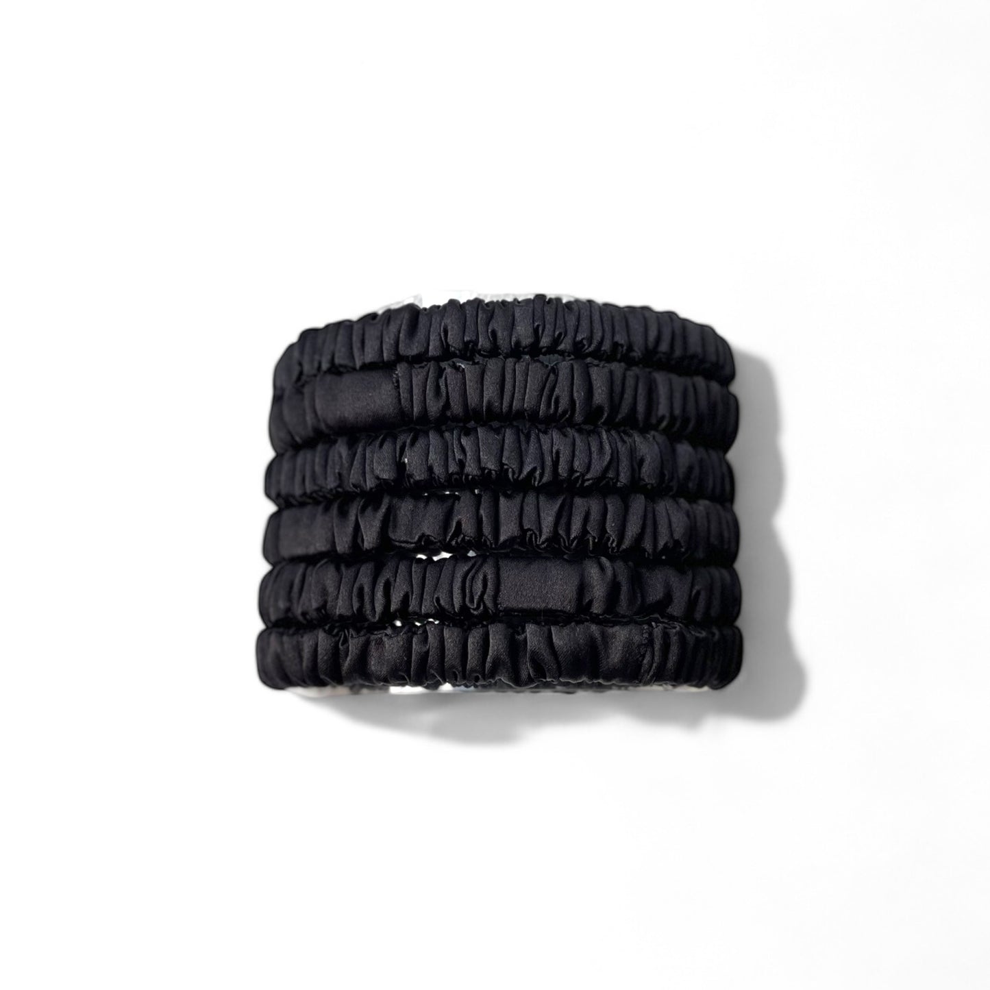 skinny silk scrunchie set in black by dimo. set of 6 designed in uk