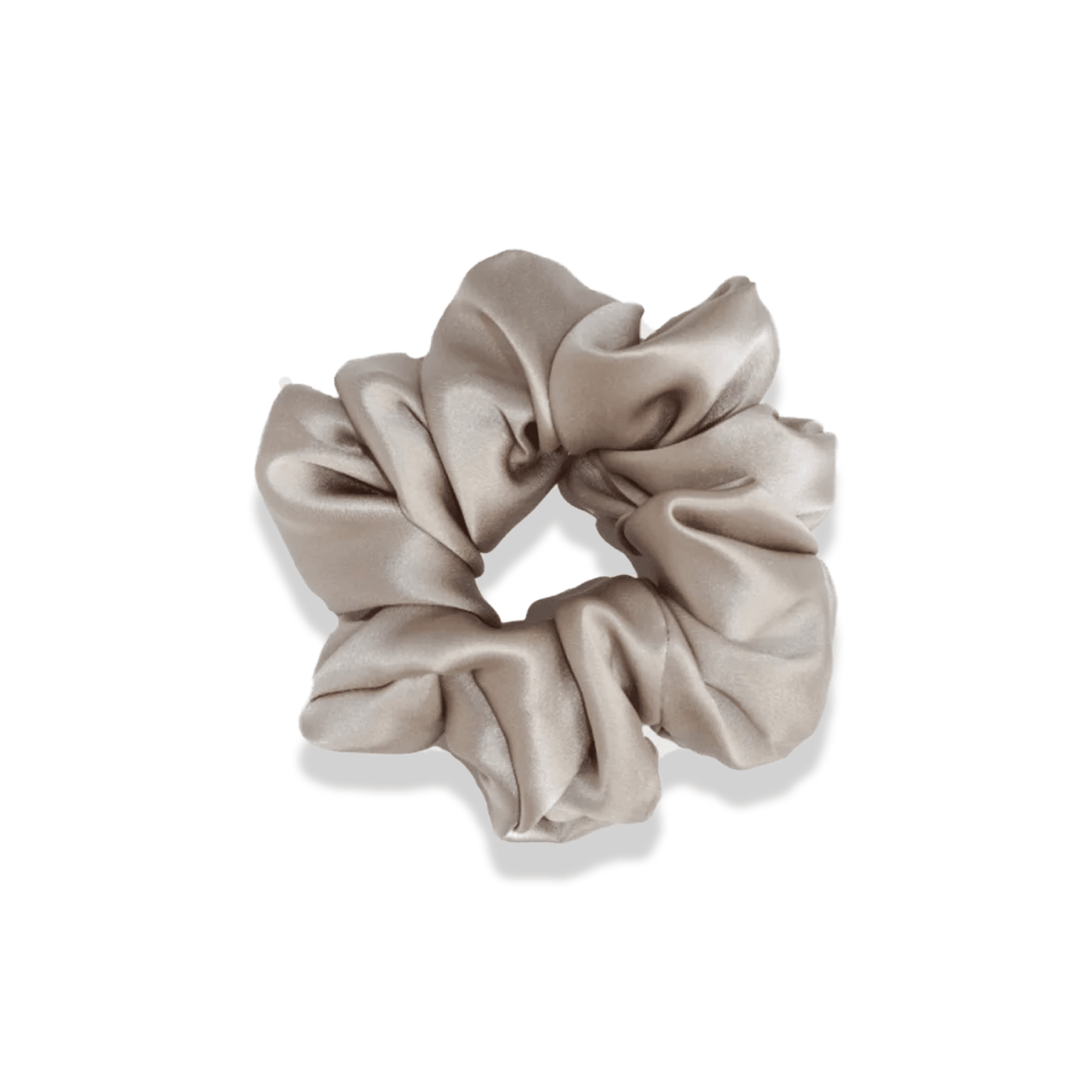 100% mulberry silk scrunchy in beige, frizz free hair