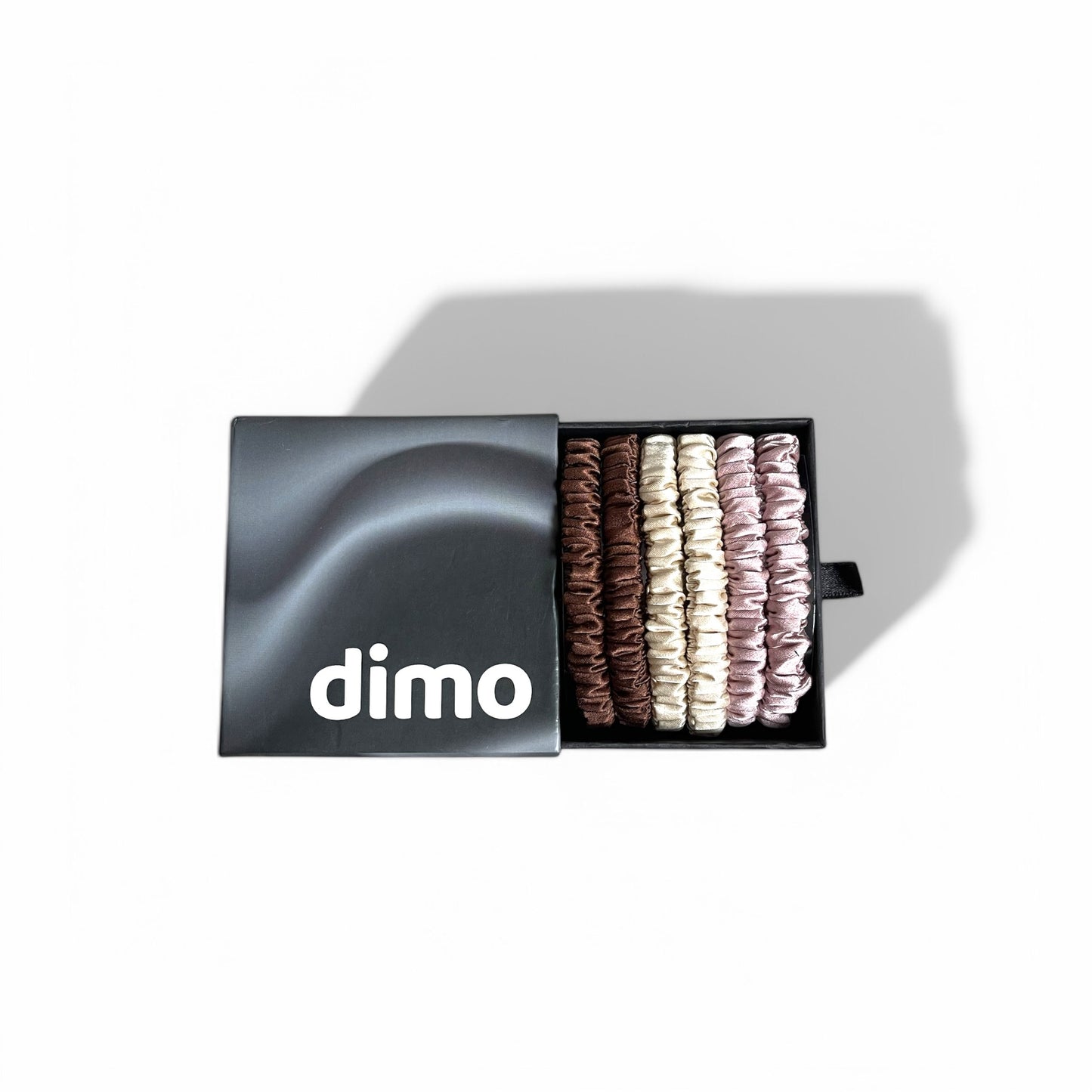silk skinny scrunchie set in a dimo gift box, best quality silk
