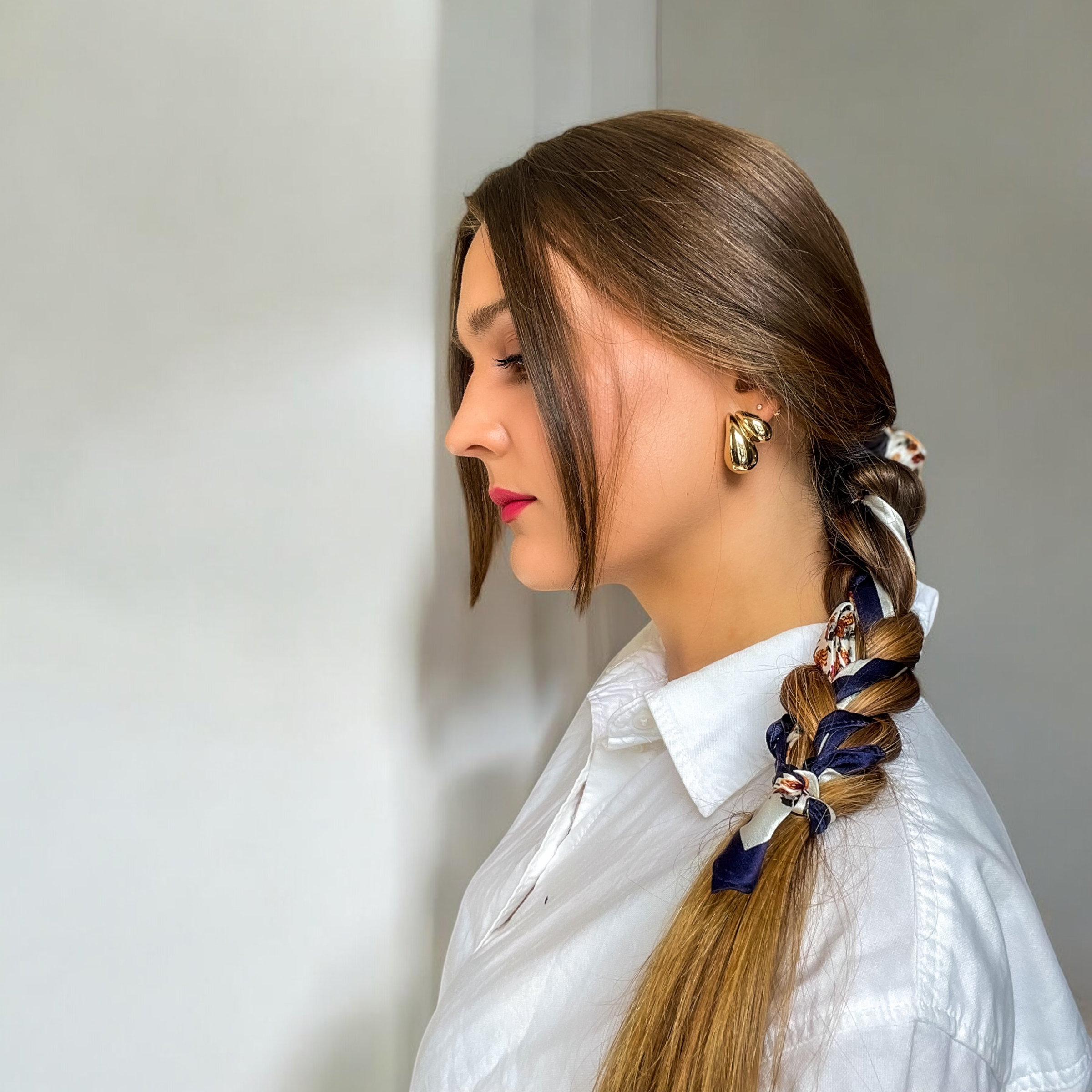 Silk scarf on braided hair