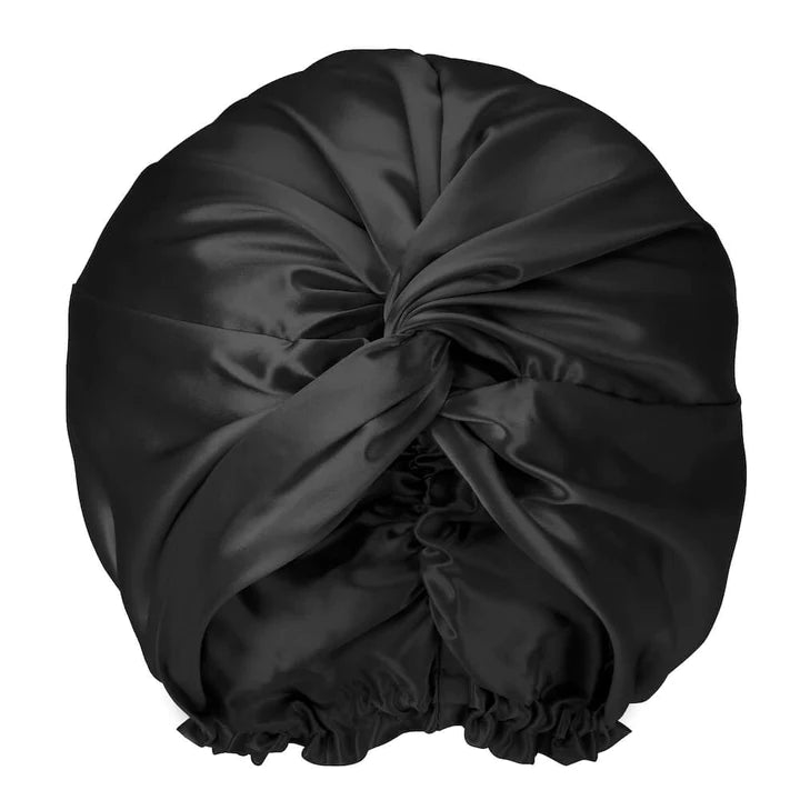 Luxury mulberry silk bonnet for hair protection, designed to reduce frizz, prevent breakage, and maintain healthy, shiny hair overnight.