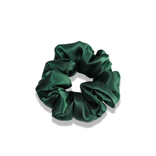 Emerald mulberry silk scrunchie, designed by dimo. Perfect gift, maintain healthy hair 