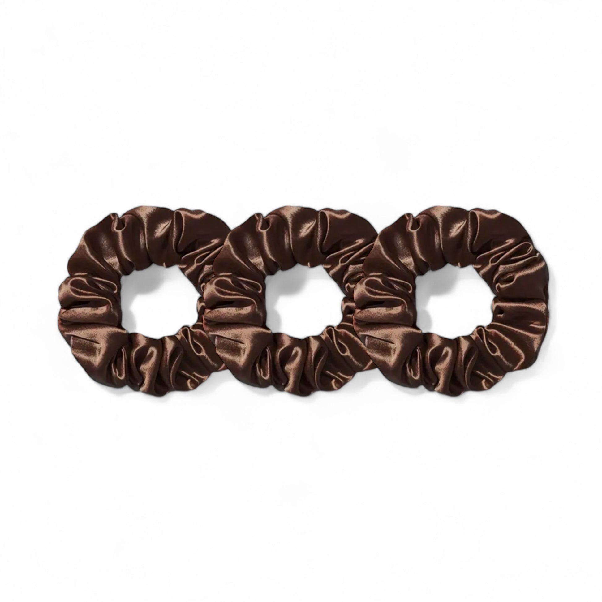 deep brown silk scrunchie set of 3, frizz free hair