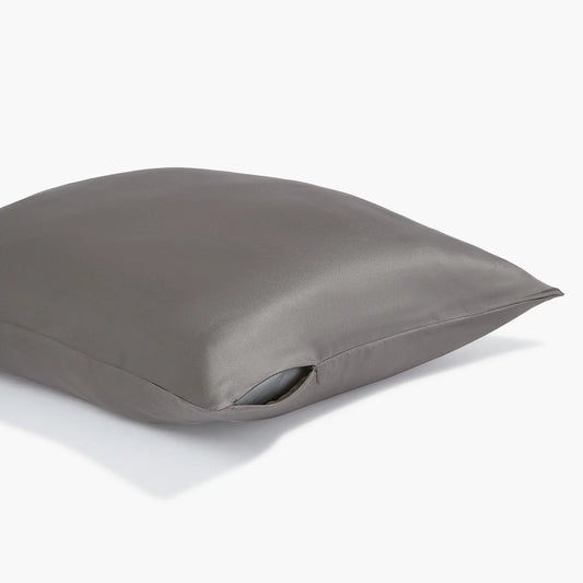 Grey king size silk pillowcase made from 100% mulberry silk, designed to reduce wrinkles, prevent hair breakage, and enhance sleep quality.