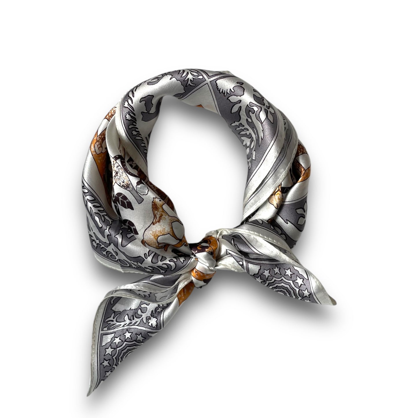 mulberry silk scarf, dimo silk, grey print